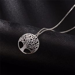 Hot Tree of Life Ronde Kleine Hanger Ketting Hollow Silver Color Bijoux Collier Elegante Vrouwen Sieraden Geschenken