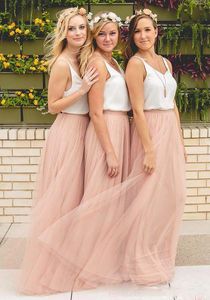 Hot Two Pieces Formele Bruiloft Gastjurk Tule Bruidsmeisje Prom Dresses A Line Floor Lengte Maid of Honours Jurken BD8998