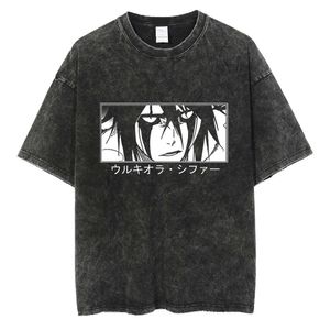 Camisetas de Ulquiorra Cifer, camisetas de Anime Bleach, camisetas lavadas con cuello redondo, camisetas japonesas Haruku Unisex, pantalón corto informal de manga