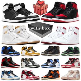 met Box jumpman 1 1s basketbalschoenen Reverse Panda Yellow Ochre Satin Bred Patent Metallic Burgundy Royal Reimagined heren trainers dames sneakers sport