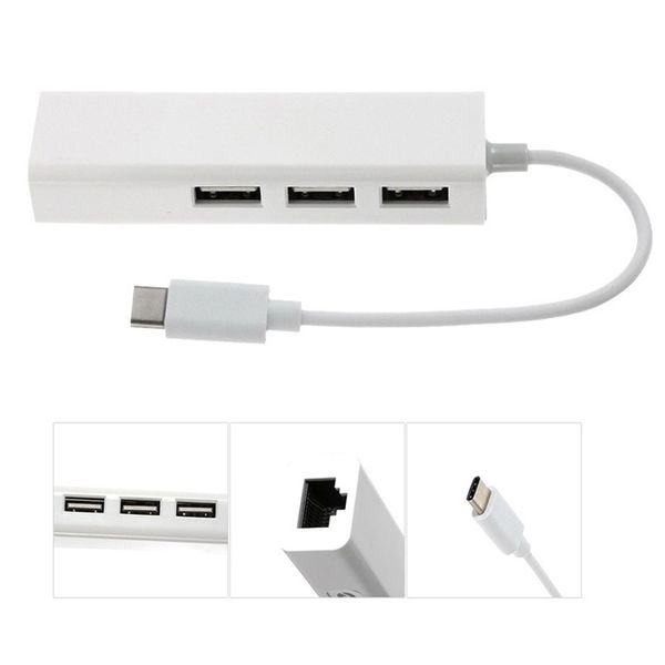 Hot USB 3.1 HUB Tipo-C RJ45 Tarjeta de red Ethernet Adaptador Lan 3 puertos para Macbook Tablet PC Teléfono Accesorios para portátiles