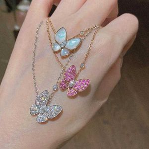 Hot Van Boutique White Fritillaria Butterfly ketting voor vrouwen 925 Puur verzilverde 18K Rose Gold Volledige diamantpoeder Kraagketting met logo