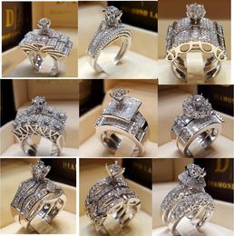 Anillos de pareja de bodas calientes 3A anillos de plata de moda con diamantes de imitación mezclados diferentes estilos joyería europea y americana de moda DHL gratis