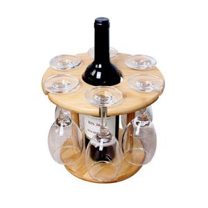 Porte-verre à vin chaud de préférence support de séchage en verre à vin de table en bambou camping pour 6 verres et 1 bouteille de vin