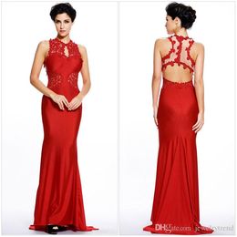 Hot femmes Sexy dentelle appliques moulante sirène Maxi longue robe dos nu formelle robe de bal soirée trompette robe Vestidos De Fiesta