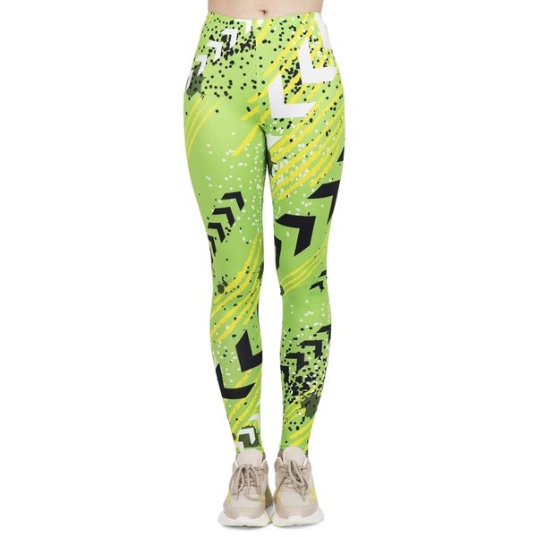 Hot Women Fashion Leggings Haute Elasticité Legins Workout Jogging Pantalon Fluorescent Vert Néon Impression Sport Leggins LJ201006