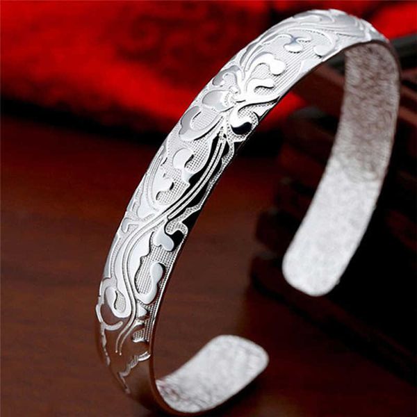 Bracelet de manchette de lunette plaqué argent pour femmes chaudes Bracelet ouvert modèles féminins bijoux en fleurs Q0719