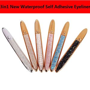 Hot3in1 Eyeliner auto-adhésif imperméable à l'eau Faux cils Pas besoin de colle pour porter des cils Eyeliner liquide Eyeliners à cils auto-adhésifs puissants