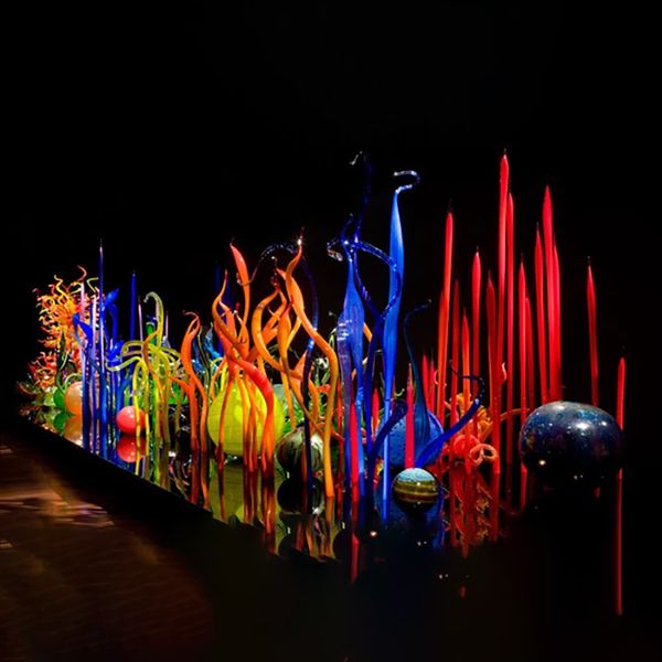 Decoración de arte del hotel Lámparas de pie de pie Lanzas coloridas Escultura de cañas de vidrio de Murano soplado a mano multicolor de 24 a 48 pulgadas de largo