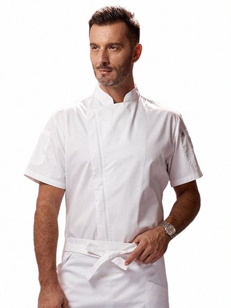 Hôtel Chef Salopette À Manches Courtes Restaurant Mâle Cuisinier Zipper Uniforme Café Lait Thé Boutique Serveur Veste Légère et Respirante h6S5 #