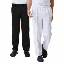 Hôtel Cuisine Chef Pantalon Restaurant Hommes Cuisinier Taille Élastique Bas Restauration Pantalon De Cuisson Boulangerie Serveur Pantalon De Travail Blanc N0l7 #