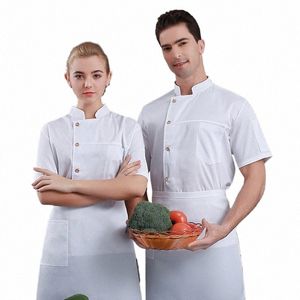 Salopette d'hôtel Short Summer Restaurant Cuisine Cook Demi manches Gâteau de cuisson Hommes et femmes Chef Vêtements R4Tn #