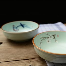 Vajilla de Hotel, juego de cuencos de cerámica chinos, tazón de sopa creativo, tazón redondo de cerámica, plato para microondas con flores