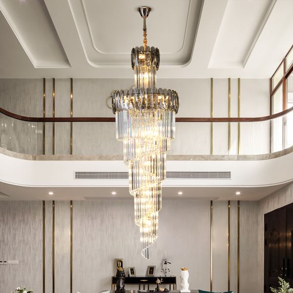 Hôtel Villa Duplex Salon Post-modern Crystal Luxury Chandelier Designer Creative Cilered Crystal Long Chandelier