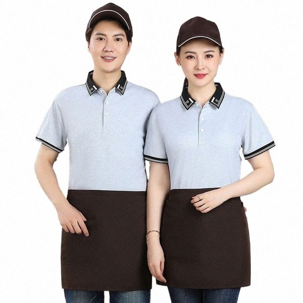 Hôtel Serveur Workwear Vêtements d'été à manches courtes Restauration des femmes Hot Pot Restaurant Café Western Restaurant T-shirt personnalisé M3eN #