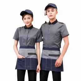 Hôtel Western Restaurant Teahouse Salopette D'été À Manches Courtes Serveur Uniformes Restauration Hotpot Cake Shop Uniforme Chef Chemise U1Ne #