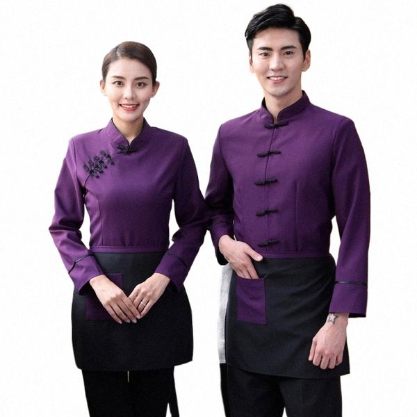 Hôtel Vêtements de travail Automne / Hiver Femmes Lg Manches Vintage Uniforme Chinois Traditionnel Restaurant Serveur Chemise + Avril Ensemble Ventes P2la #