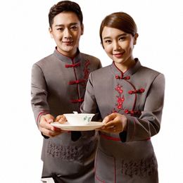 Hôtel Vêtements de travail Automne / Hiver Femmes Restaurant chinois Waitr Uniforme + Avril Set Hommes de haute qualité Style chinois Workwear T1jE #