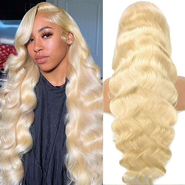 HOTLOVE Hair, 13x6 Transparent 613 HD Perruque frontale pour femme 12A Body Wave Blonde Lace Front Perruques humaines pré-épilées avec des cheveux de bébé 30 pouces