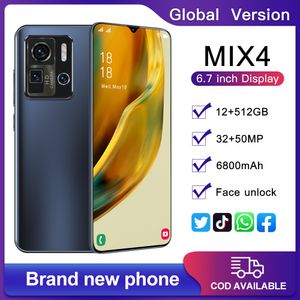 Hotsale 2021 Nieuwe Mix4 Smart Phone 5.5 Inch Android10.0 Gezicht Vingerafdruk Unlock 4G 5G Network 12 + 512GB 5600mAh Cellphone