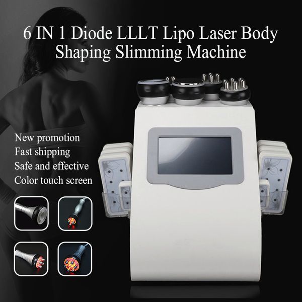 GRAN VENTA !!! 6 en 1 Cavitación Vacío Eliminación de grasa Tripolar RF Cuidado de la piel 650nm Diodo LLLT Lipo Láser Moldeador de cuerpo Máquina adelgazante CE