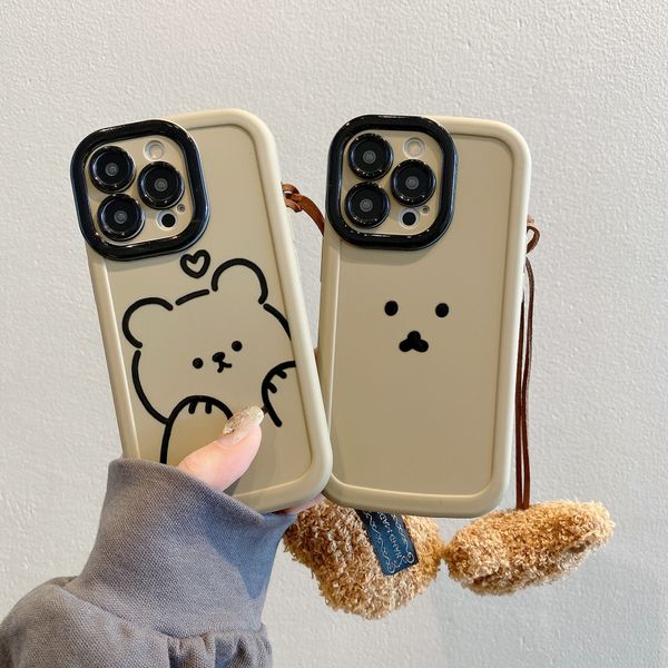 Hotsale Bear couple Cois de téléphone mobile pour iPhone 15 14 11 13 12 11 Pro MAX PLUS COVERS IPHONE ANTI-FALL avec Bracelet Sling Bountin 100PCS