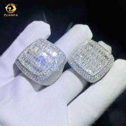 Hotsale Luxury silver Men's rings 925 hip hop style grandes anillos cuadrados moissanite anillos de compromiso