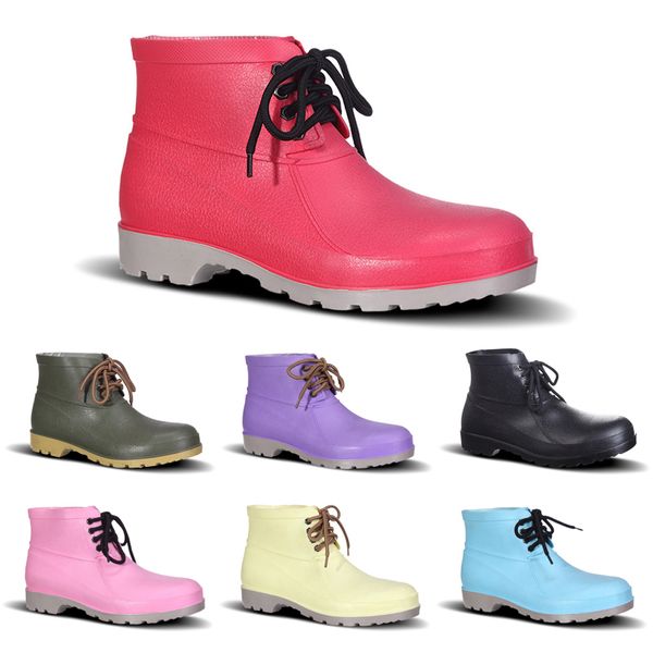 Hotsale Hombres Botas de lluvia Bajo Seguro de Trabajo Zapatos Minero Diseño sin marca Puntera de acero Negro Amarillo Rosa Rojo Púrpura Verde oscuro 38-44