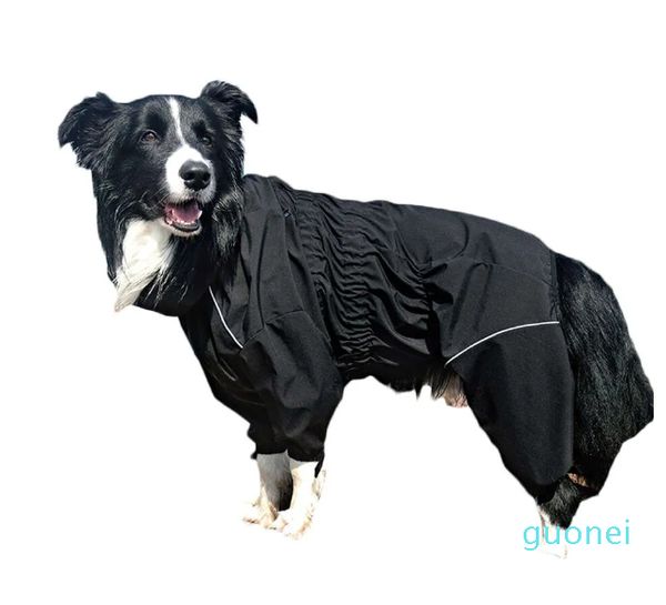 Hotsale animal de compagnie à rayures jaunes grand chien imperméable avec capuche grand chien manteau de pluie veste