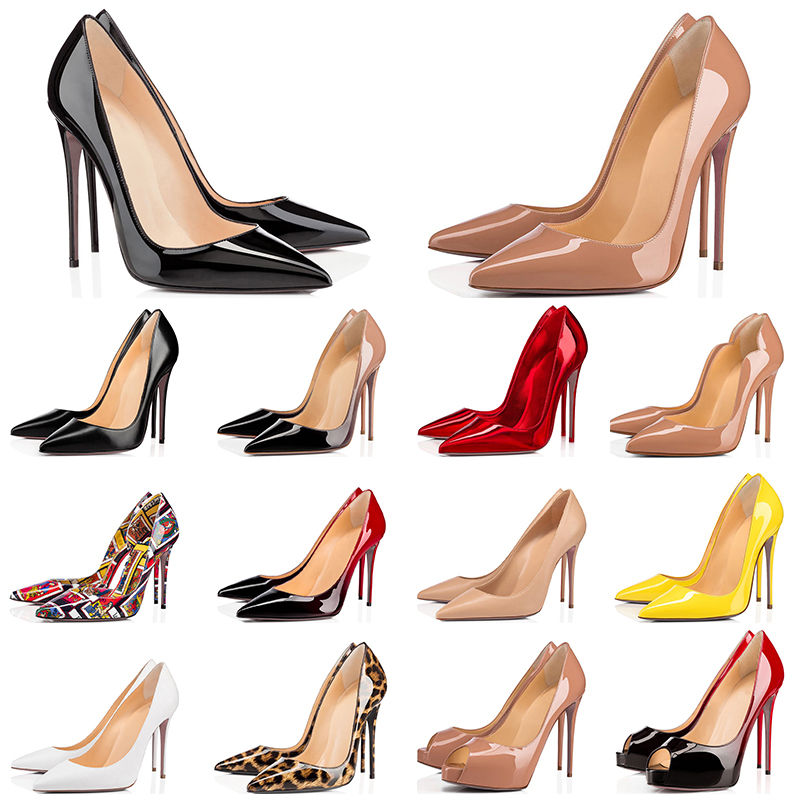 Red Bottoms designer schoen Hoge hakken 8 10 12CM Dus Kate Naakt Wit dames dames Jurk Feest Bruiloft Kantoor Carrière Echt leer Puntneus Pumps maat 35-44