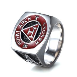 Hotsale en acier inoxydable Scottish Masonic Regalia Ring Red Ematel Royal Arch Freemason Masons Anneaux Jewerly for Men
