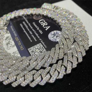 Hotsale stock 12 mm14 mm 925 zilveren Cubaanse links VVS Moissanite Iced Out Moissanite Diamond Cuban ketting Buste naar beneden Hip Hop Cubaanse ketting