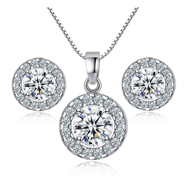 Hotsale femmes ensemble de bijoux 18k plaqué or blanc clair CZ boucles d'oreilles collier pour filles femmes élégant ensemble de bijoux de mariage pour la mariée