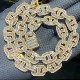 HotsaleBling VVS diamant taille émeraude chaîne cubaine Hip Hop glacé bijoux Baguette Moissanite argent S925 collier de mode