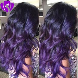 Hotsell Body Wave Synthetic Front Ombre Lace Wig Look Natural Look Purple Coil résistant à la chaleur pour femme blanche et noire