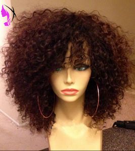 Hotselling noir / brun perruque courte lâche bouclée pour les femmes perruques afro-américaines perruque synthétique avant de lacet avec une frange cheveux en fibre résistant à la chaleur