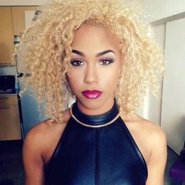 Hotselling Short Curly Lace Front Pruik Honey Blonde Bob Synthetische Frontale Pruiken voor Zwart / White Women Daily Cosplay