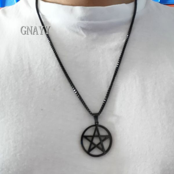 Hotselling cadeaux de Noël pour hommes garçons noir en acier inoxydable juif pentacle étoile penant collier chaîne 2.4mm 24 '' chaîne de boîte