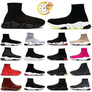  Designer sock shoes men women Graffiti White Black Red Beige Pink Clear Sole Lace-up Neon Yellow socks speed runner trainers flat platform sneakers casual 36-47