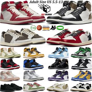 Avec la boîte 1S Low OG Chaussures de basket-ball Jump Man 1 High Lost and Found Reverse Mocha Black Phantom University Blue Palomino Golf Patent Bred Hommes Femmes Baskets Baskets