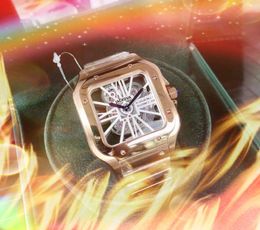 Le plus chaud populaire cadran creux carré montre à quartz hommes 38mm deux points saphir cystal fin solide montres-bracelets en acier inoxydable atmosphère classique beau