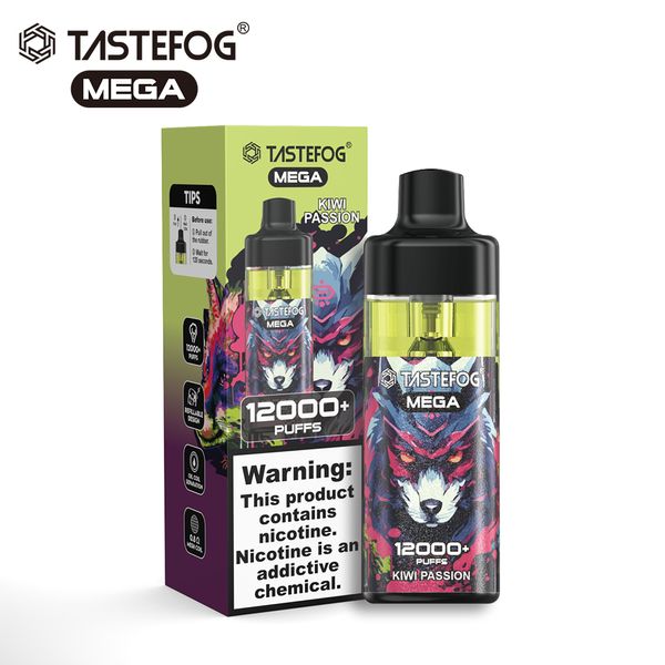 Le plus chaud Tastefog Mega Vape jetable 12000 bouffées avec réservoir transparent RVB à dosettes rechargeables