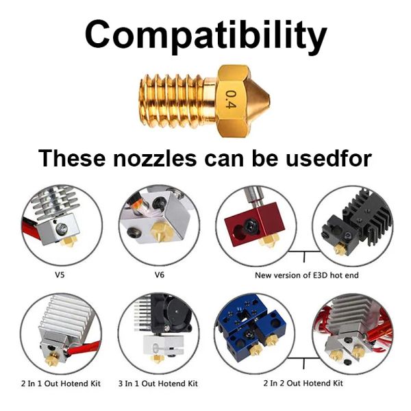 Hotxyz E3D Boquillas adicionales Piezas de impresión 3D Extruster Boquillas de latón para V5 V6 Accesorios de impresora 3D M6 Cabeza de impresión de extrusiones roscadas