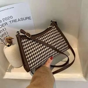 Houndstooth stokbakken schoudertassen voor vrouwen bolsa feminina plaid herfst winter wollen allmatch crossbody messenger 240506