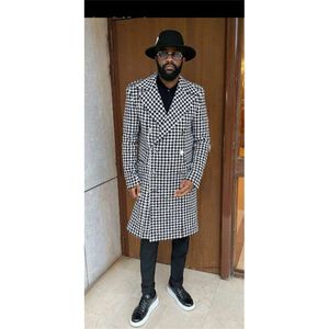 Houndstooth Design Men Cost Forme Fit Custom Fit Custom Fit Custom Fith Image Real Image Beau poitrine à double poitrine 0431