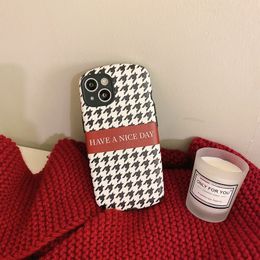 Houndstooth Pattern Photo Cases voor iPhone 13 12 PRO 11 X XS MAX XR 7 8 Plus reliëf ovaal shell innovatief ontwerp gemonteerd Eenvoudige en elegante case cover