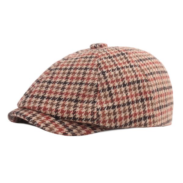 Casquettes de gavroche pied-de-poule pour femmes hommes coton chapeau octogonal rétro béret peintre casquette à visière automne Gorra Inglesa Hombre