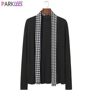 Houndstooth Patchwork Cardigan Trui Mannen Mode Sjaal Kraag Design Mens Gebreide Sweaters Jas Casual Slim Fit Mannelijke Knitwear 210522