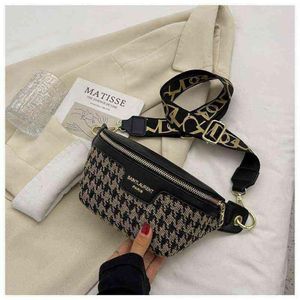 HoundStooth Plaid Women Taille Bag Canvas en Pu Pack vrouwelijke Fanny Ladies Wide Strap Crossbody Chest Trended Brand 220527313F