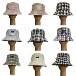 Chapeau seau imprimé pied-de-poule pour femmes, classique, élégant, en coton, casquette de pêcheur, Vintage, hiver, automne, accessoires pour robe